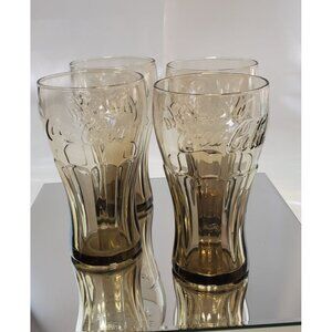 Vintage Coca Cola Coke Glasses Tumblers Smoky Brown Amber - Lot of 5